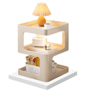 Square White Tray Top Storage End Table with Shelves