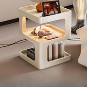 Square White Tray Top Storage End Table with Shelves