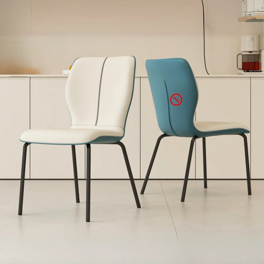 Stackable PU Leather Solid Back Dining Chair with Metal Legs