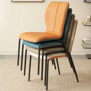 Stackable PU Leather Solid Back Dining Chair with Metal Legs