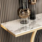 Stain Resistant Gold Circular Base Stone Console Table