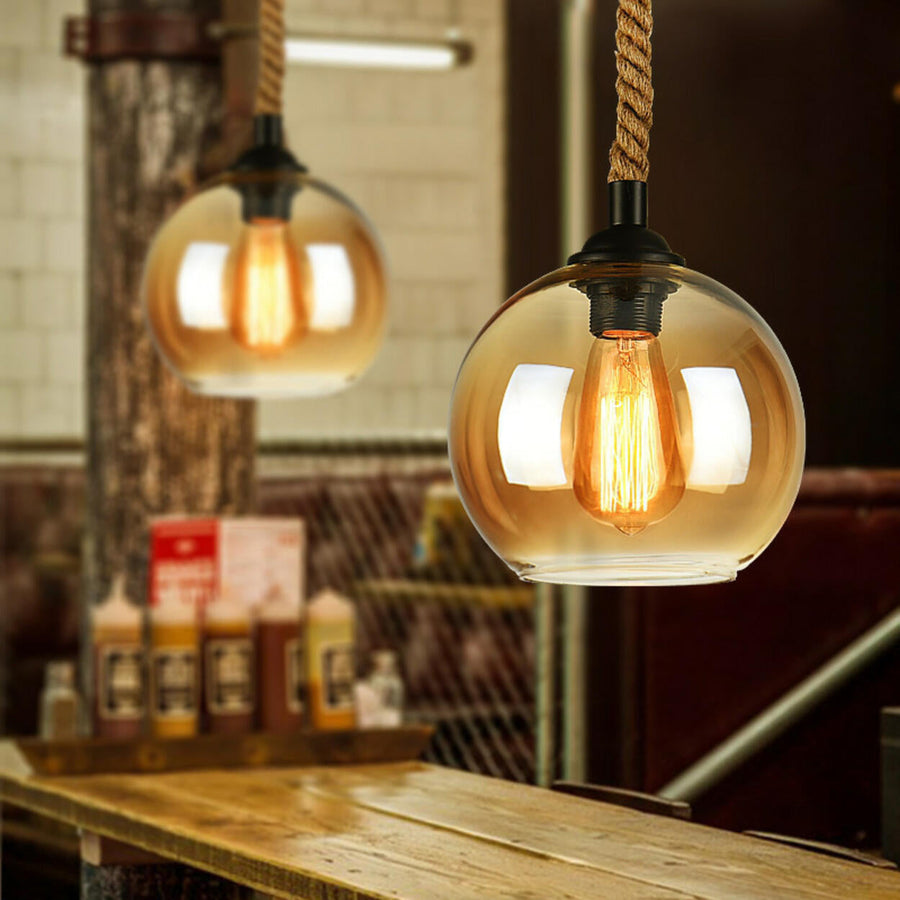 Steampunk Amber Glass Globe Edison Bulb Pendant Light