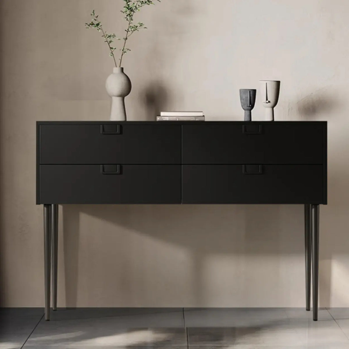 Storage Rectangle Wood Black Console Table with Drawer