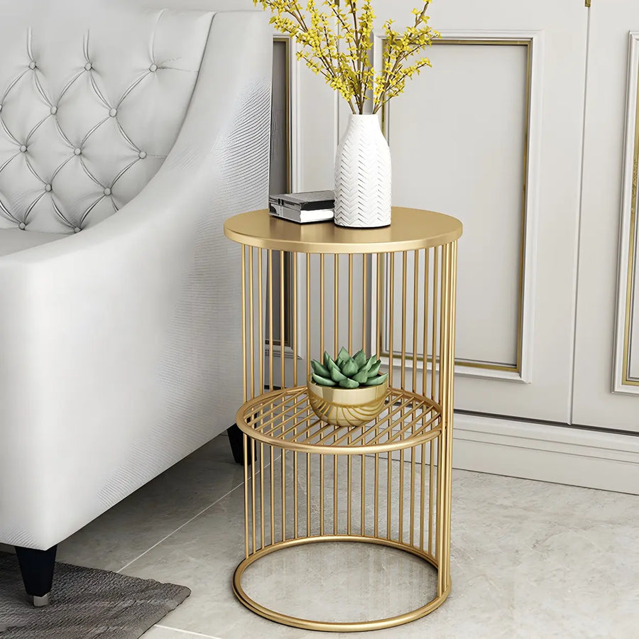 Storage Round Metal Frame Gold 2 Tiers Side Tables