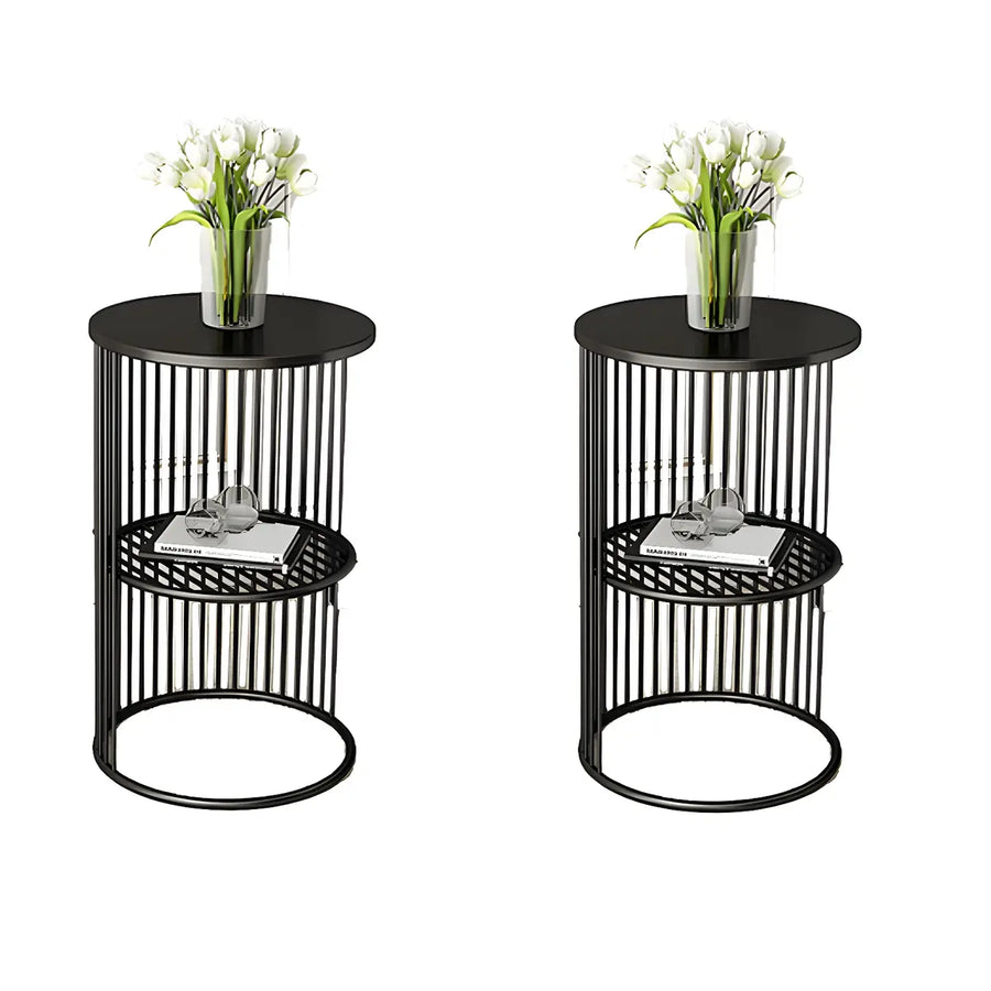Storage Round Metal Frame Gold 2 Tiers Side Tables