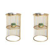 Storage Round Metal Frame Gold 2 Tiers Side Tables