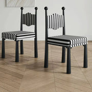 Striped Upholstered Wood Open Back Dining Side Chair