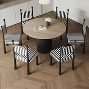 Striped Upholstered Wood Open Back Dining Side Chair