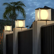 Stylish Black Cube Ball Solar Metal Outdoor Pillar Light