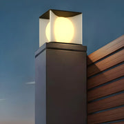 Stylish Black Cube Ball Solar Metal Outdoor Pillar Light
