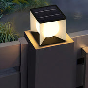 Stylish Black Cube Ball Solar Metal Outdoor Pillar Light