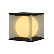 Stylish Black Cube Ball Solar Metal Outdoor Pillar Light