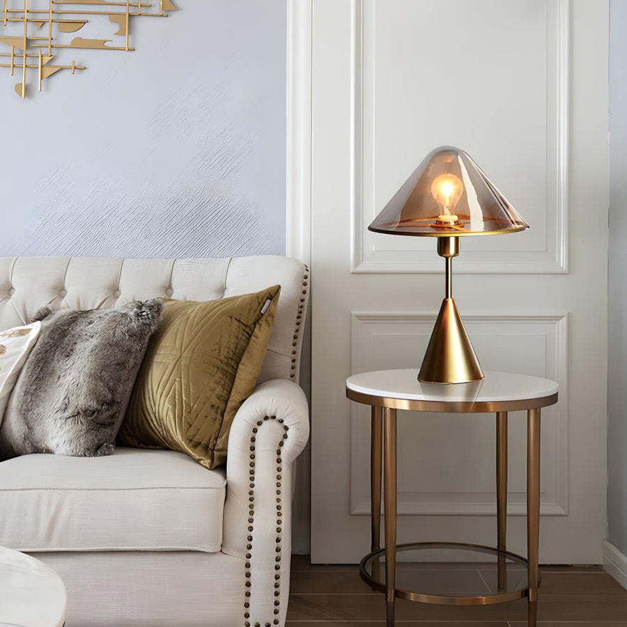 Stylish Conical Clear Glass Shade Metal Base Table Lamp