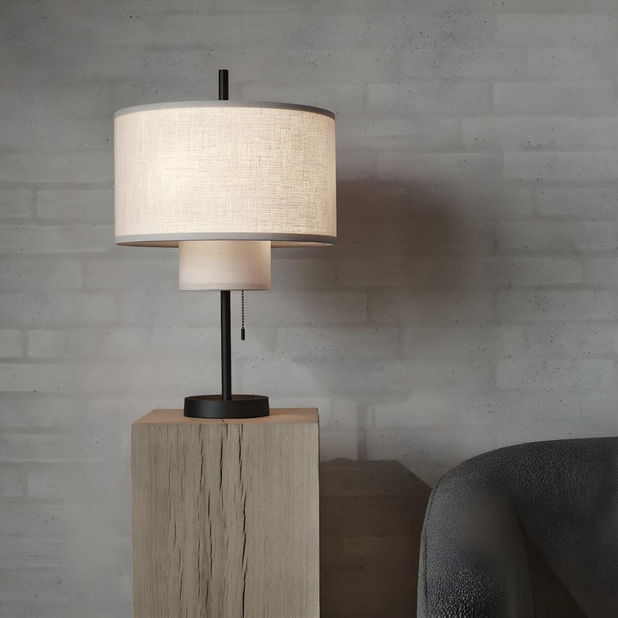 Stylish Geometric Fabric Shade Cylinder Table Lamp