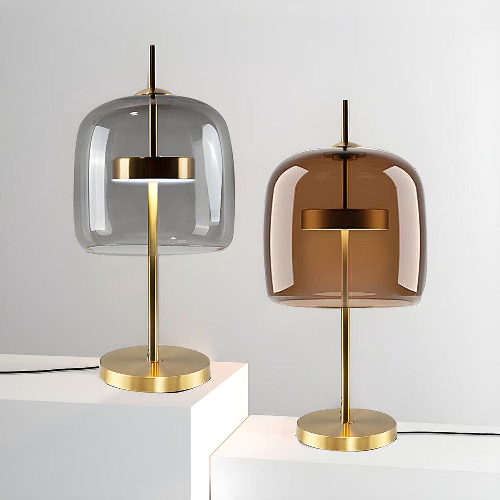 Stylish Glass Dome Geometric Brass Finish Table Lamp