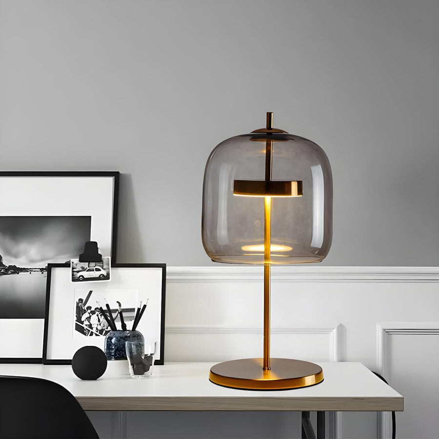 Stylish Glass Dome Geometric Brass Finish Table Lamp