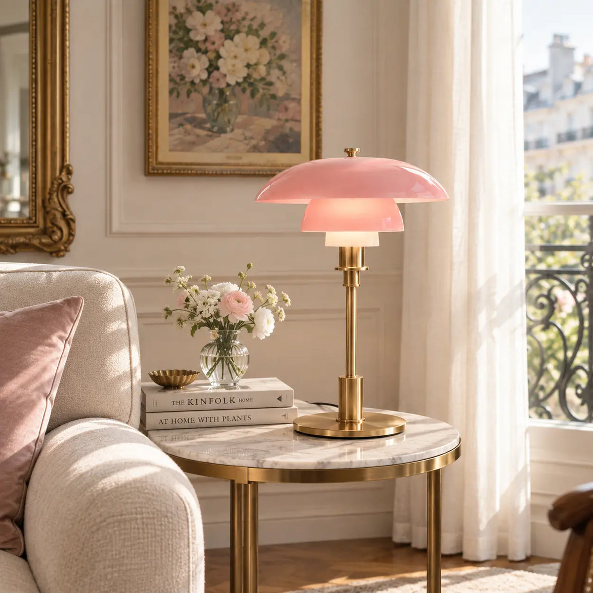Stylish Multi-layered Umbrella Amber Glass Table Lamp