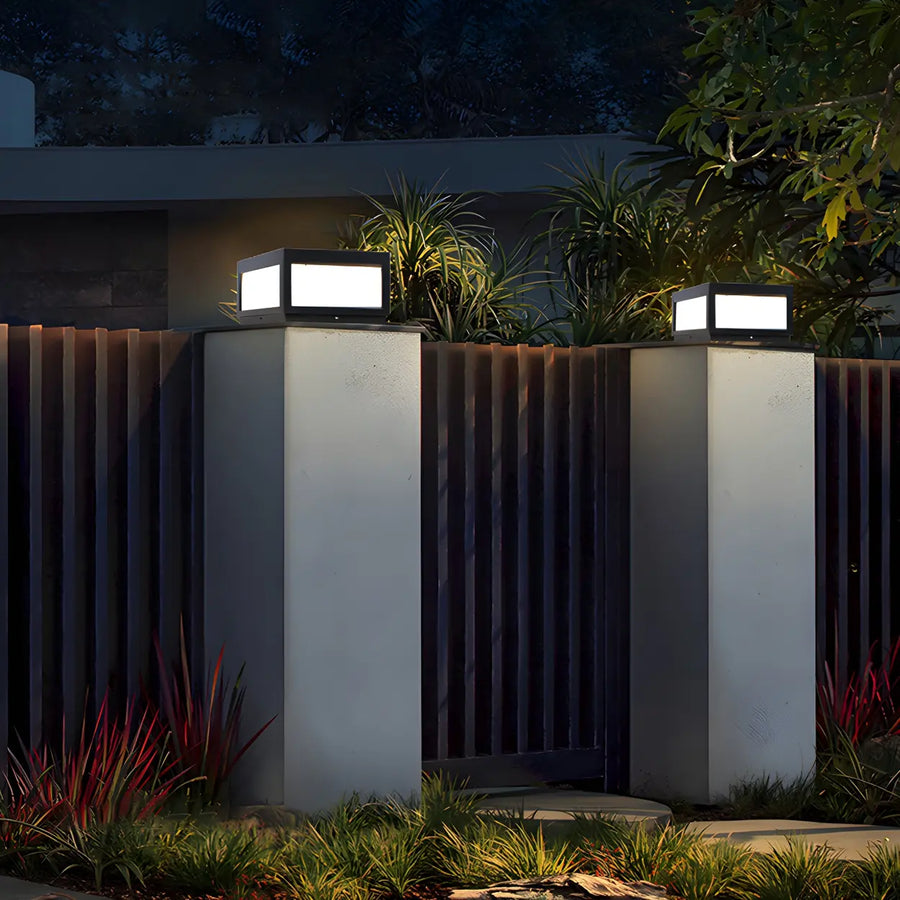 Minimalist Rectangular Cube Solar Outdoor Path Pillar Light