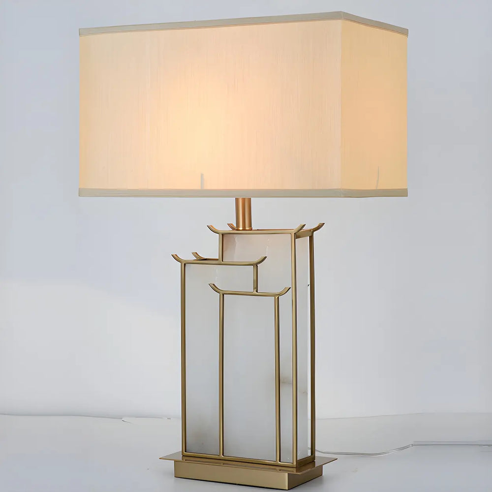 Stylish Rectangular Fabric Gold Bedroom Table Lamp