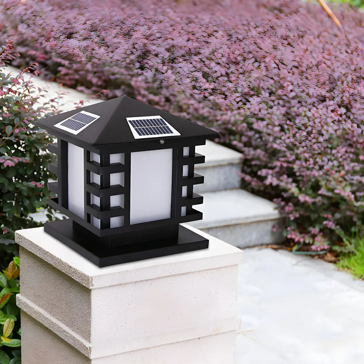 Unique Geometric Round Solar Outdoor Table Lamp Pillar Light