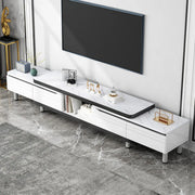 Stylish White Rectangle Stone Open Storage TV Stand