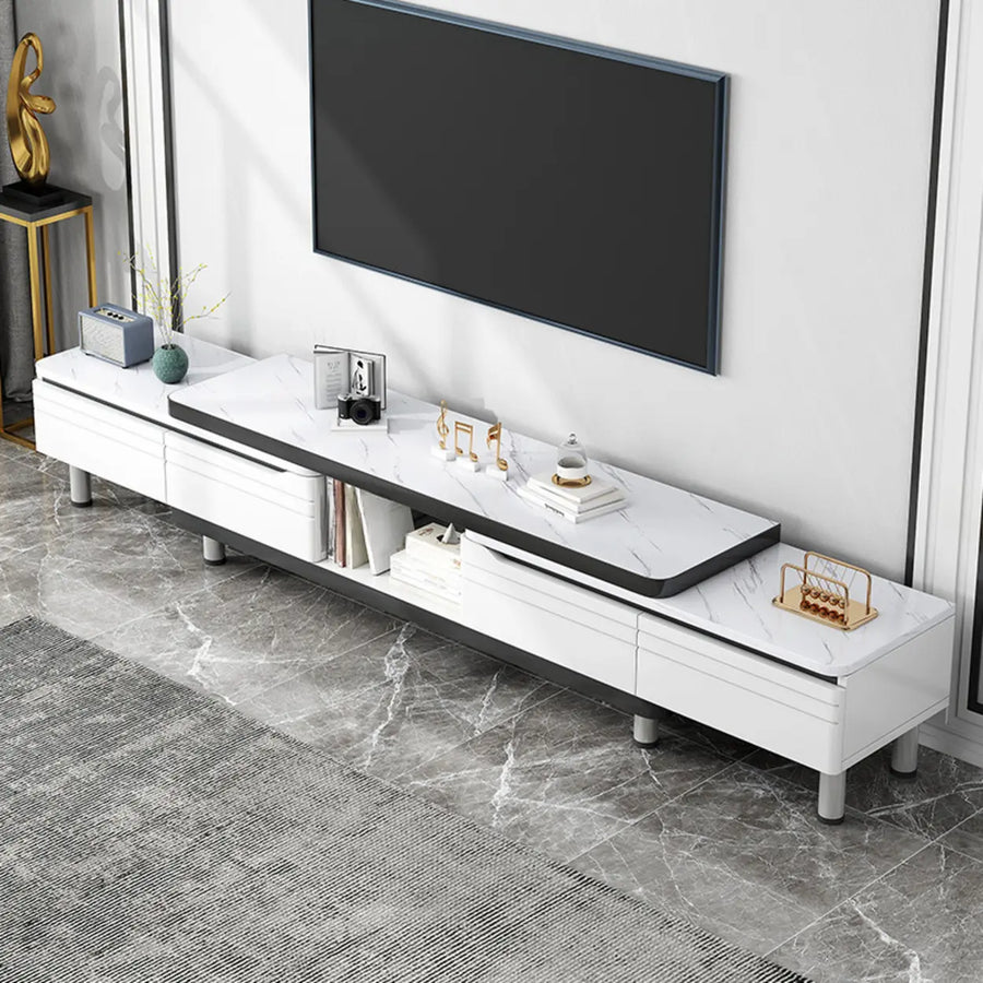 Stylish White Rectangle Stone Open Storage TV Stand