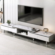 Stylish White Rectangle Stone Open Storage TV Stand