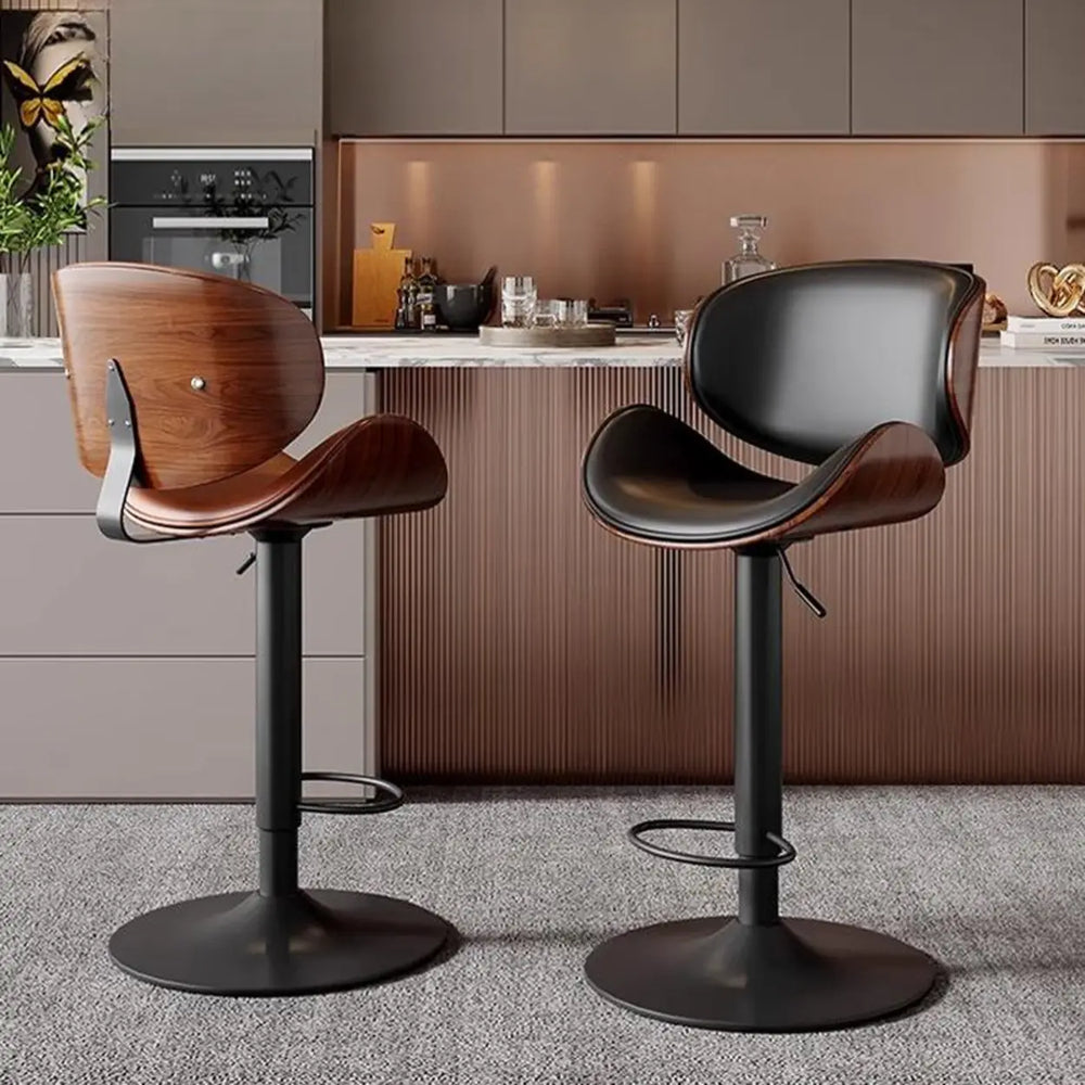 Swivel Bucket Leather Low Back Bar Stool with Footrest