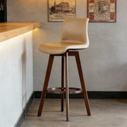 Swivel Faux Leather Saddle Bar Stool with Wood Legs