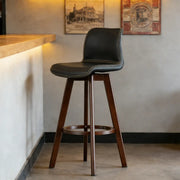 Swivel Faux Leather Saddle Bar Stool with Wood Legs