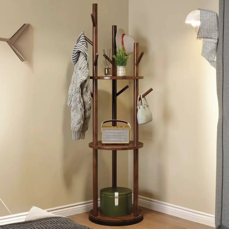 Swivel Tree Shape Nut-Brown Hooks Coat Rack