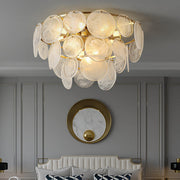 Textured Glass Discs Gold Tiered Semi-Flush Mount Light