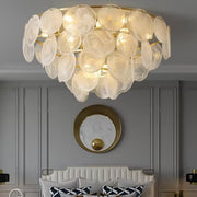 Textured Glass Discs Gold Tiered Semi-Flush Mount Light