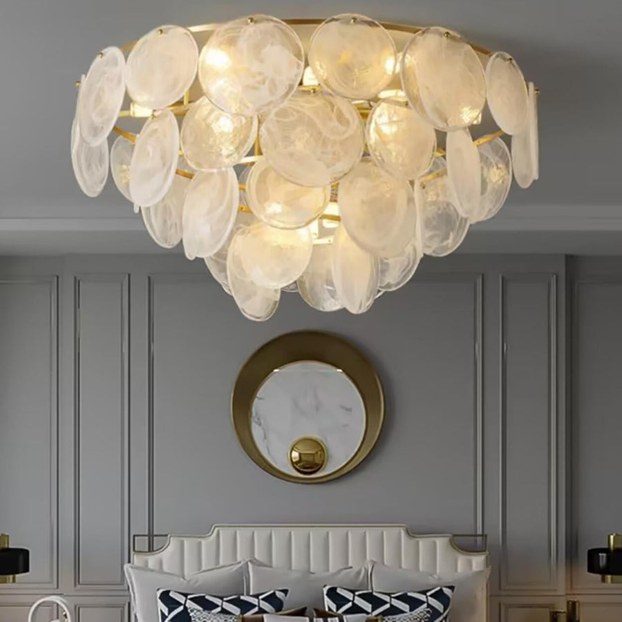 Textured Glass Discs Gold Tiered Semi-Flush Mount Light