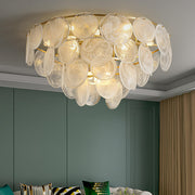Textured Glass Discs Gold Tiered Semi-Flush Mount Light