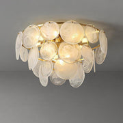 Textured Glass Discs Gold Tiered Semi-Flush Mount Light