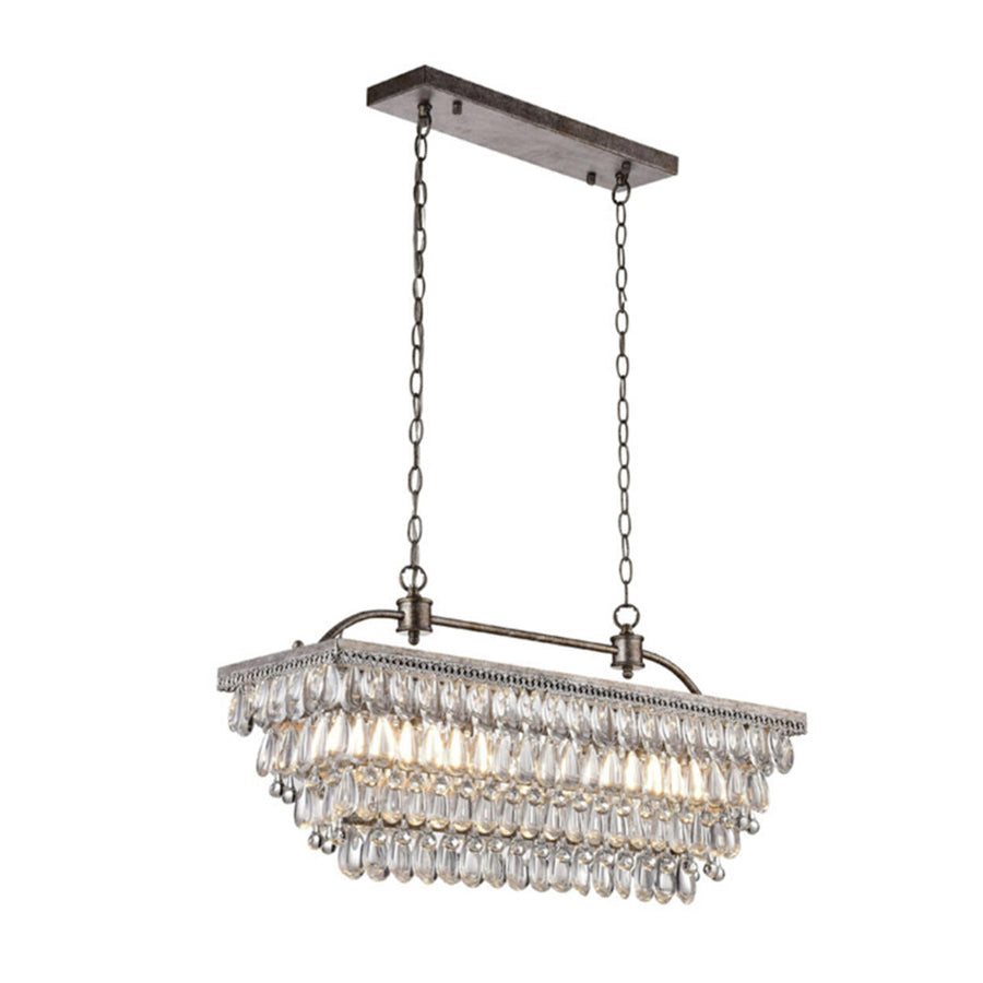 Tiered Droplets Rectangular Crystal Chandelier Light