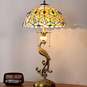 Tiffany Antique Stained Glass Shade Peacock Table Lamp