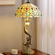 Tiffany Antique Stained Glass Shade Peacock Table Lamp