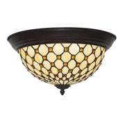 Tiffany Beige Bowl-Shaped Glass LED Flush Mount Light