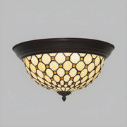Tiffany Beige Bowl-Shaped Glass LED Flush Mount Light