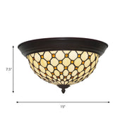 Tiffany Beige Bowl-Shaped Glass LED Flush Mount Light