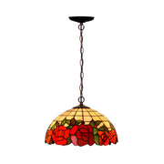 Tiffany Dome Stained Glass Red Flower Cafe Chandelier