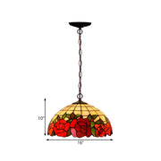 Tiffany Dome Stained Glass Red Flower Cafe Chandelier
