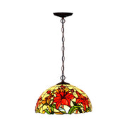 Tiffany Floral Red Stained Glass Dome Pendant Chandelier