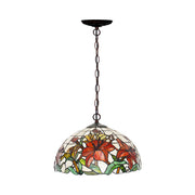 Tiffany Floral Red Stained Glass Dome Pendant Chandelier