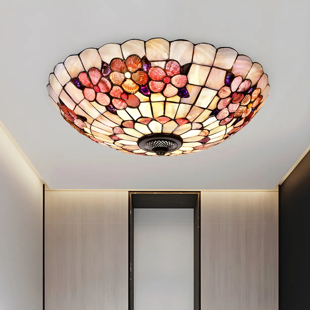 Tiffany Flower Pattern Shell Glass Flush Mount Light