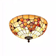 Tiffany Flower Pattern Shell Glass Flush Mount Light