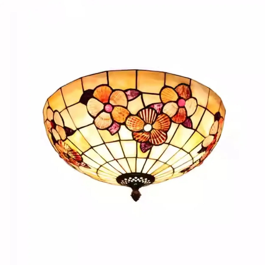 Tiffany Flower Pattern Shell Glass Flush Mount Light