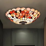 Tiffany Flower Pattern Shell Glass Flush Mount Light